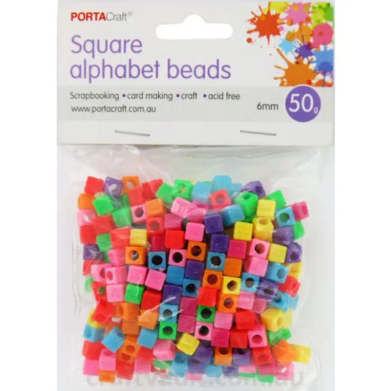Beads Alphabet 50g 6mm Cubes Multi Colour