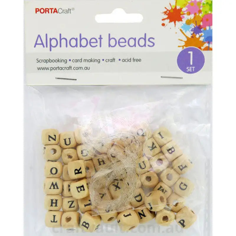 Beads Alphabet  50pk 10mm Wooden with Elastic