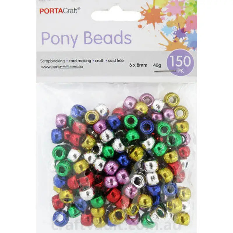Beads Pony 40g 8mm Metallic 150pk Multicolour