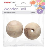 Beads Wooden 38mm 2pc Round Natural
