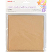 Cards & Envelopes SQ 13cm 6pk Kraft