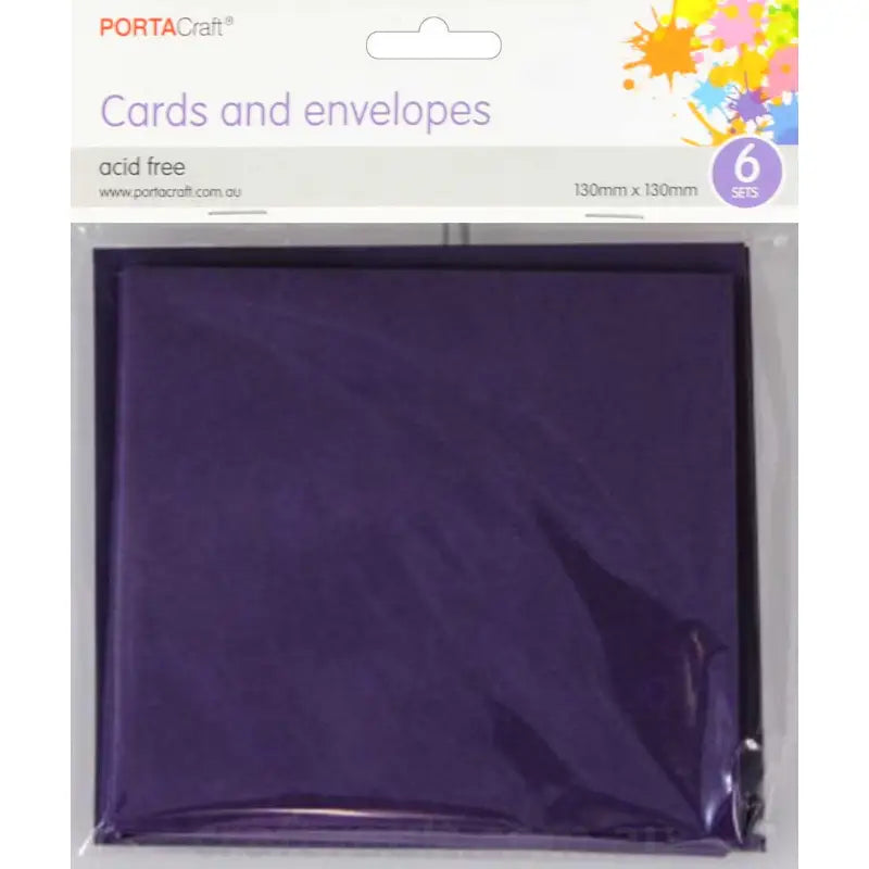 Cards & Envelopes SQ 13cm 6pk Purple
