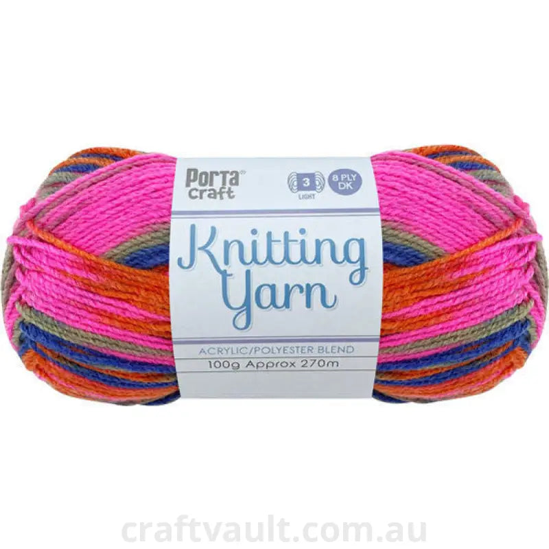 Knitting Yarn 100g 270m 8ply Multi Barbie