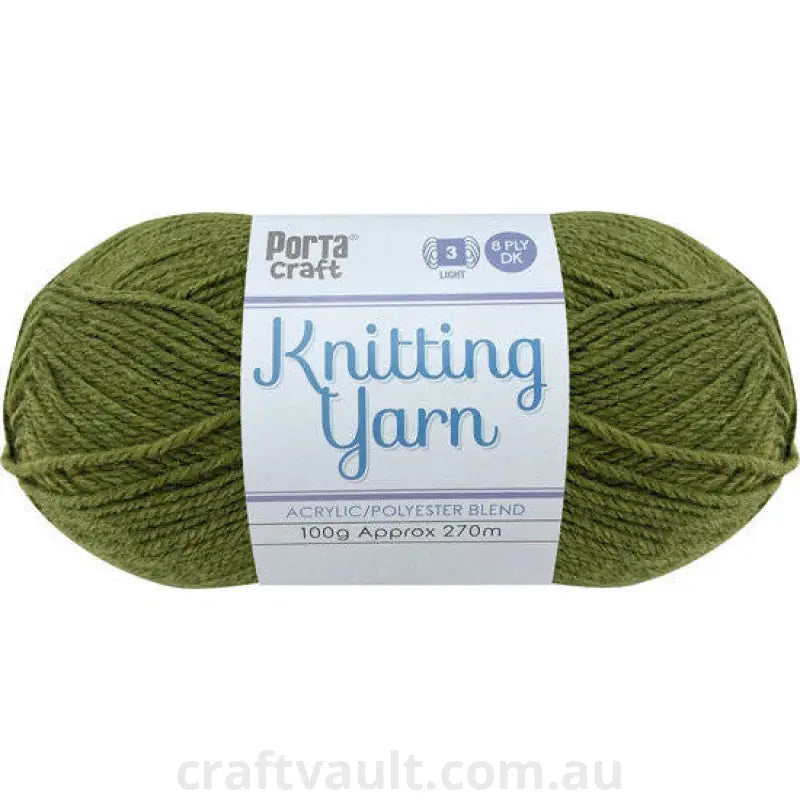 Knitting Yarn 100g 270m 8ply Solid Army