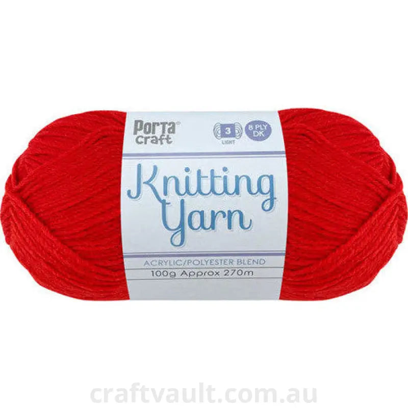 Knitting Yarn 100g 270m 8ply Solid Scarlet