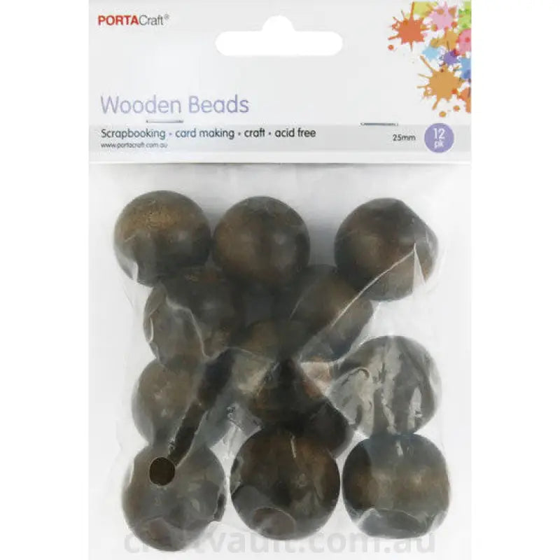 Wooden Beads 25mm Round 12pc Walnut