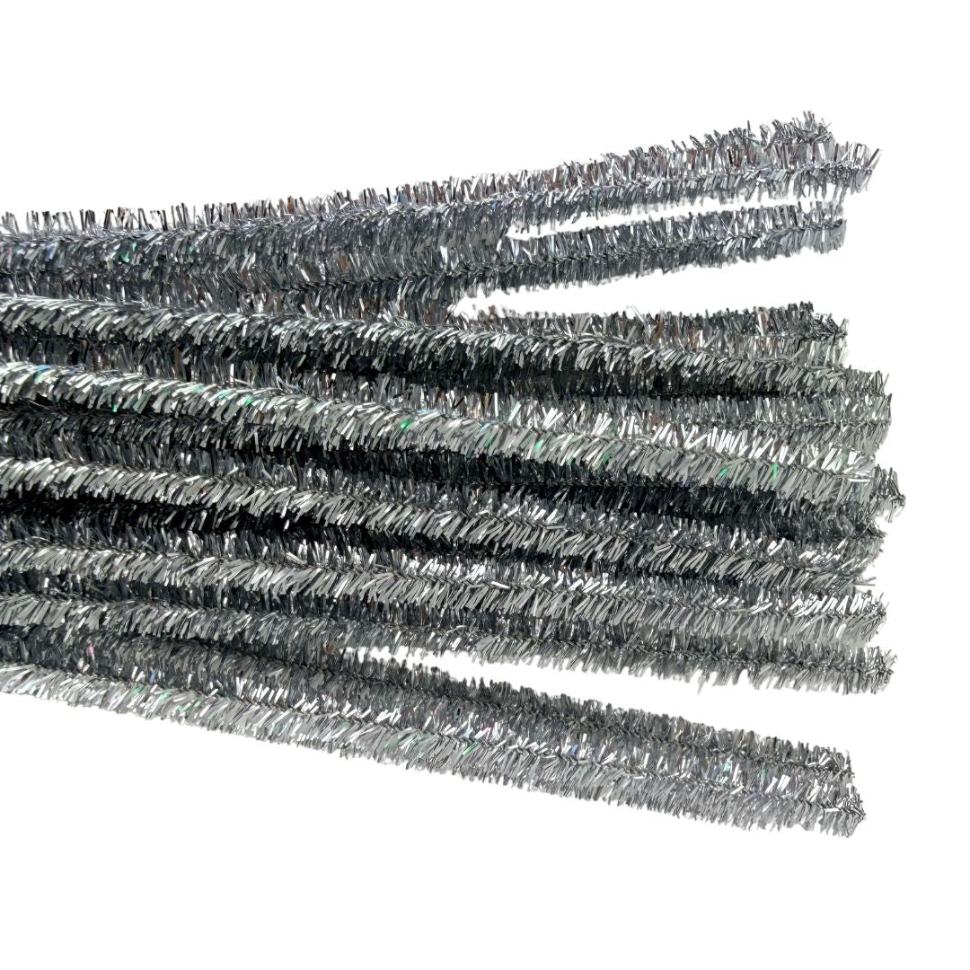 Silver Tinsel Pipe Cleaners 6mm 24pk