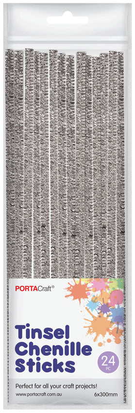 Silver Tinsel Pipe Cleaners 6mm 24pk