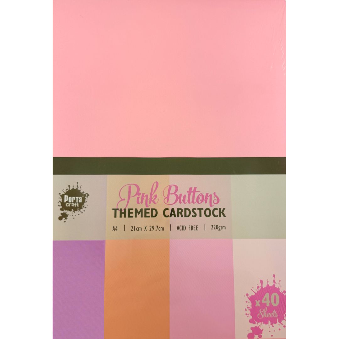 Colour Block Card 220gsm 40pk - Pink Buttons