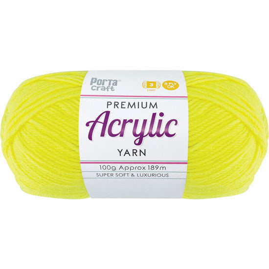 Acrylic Yarn 100g 189m 8ply Hi Viz Yellow