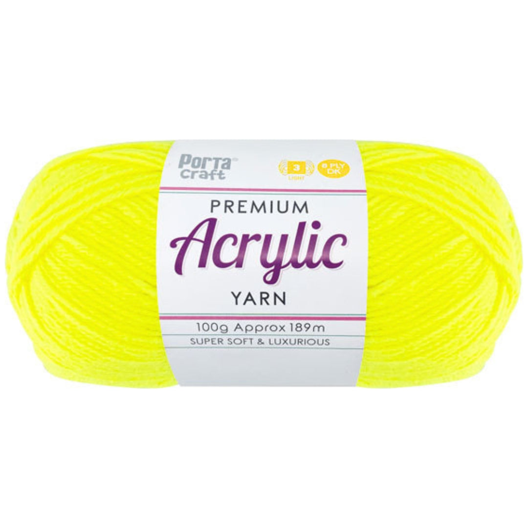 Acrylic Yarn 100g 189m 8ply Hi Viz Yellow