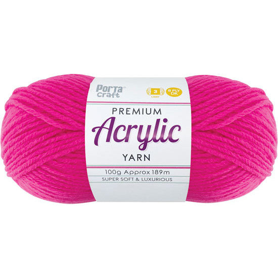 Acrylic Yarn 100g 189m 8ply Hi Viz Pink
