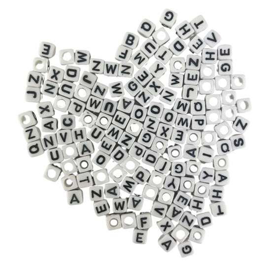 Alphabet Cube Beads 6mm 20g - White