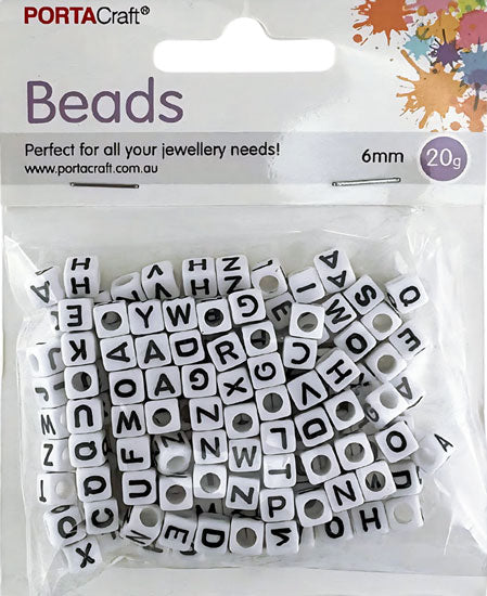 Alphabet Cube Beads 6mm 20g - White
