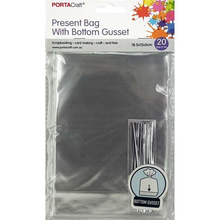 Clear bottom gusset present bags with ties for small handmade gifts