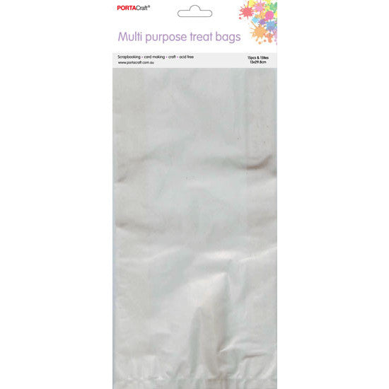 Tall clear treat bags with side gussets and ties for long gift items