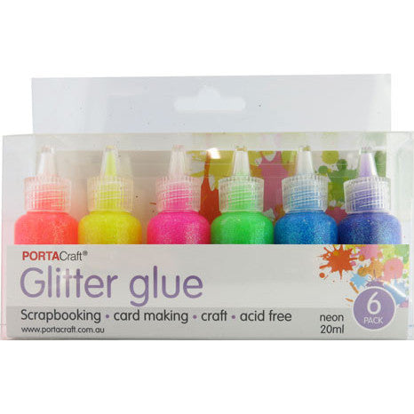 Glitter Glue 20ml 6pk - Neon Colours