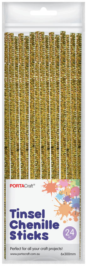 Gold Tinsel Pipe Cleaners 6mm 24pk