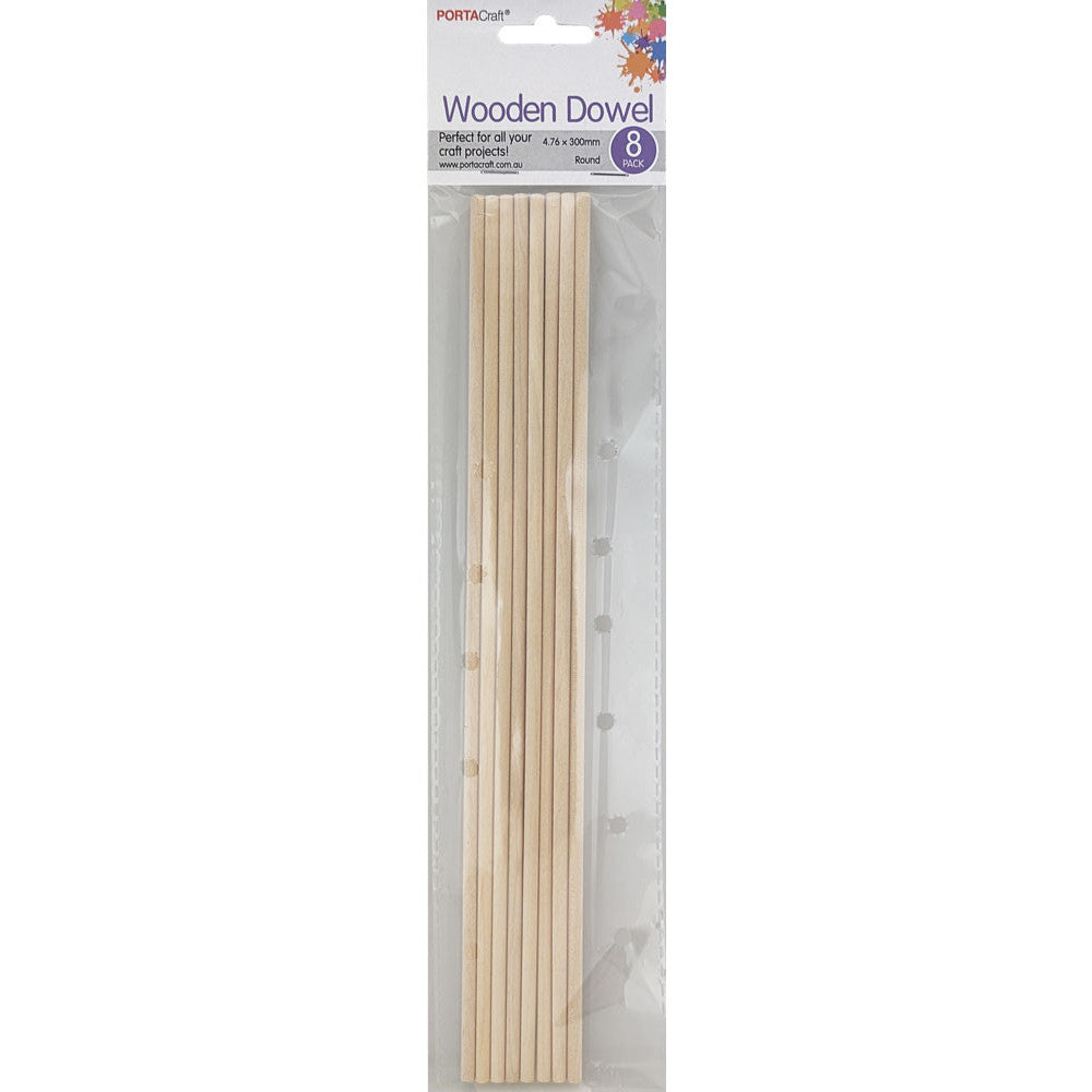 Craft Dowel 300x4.76mm 8pk Natural