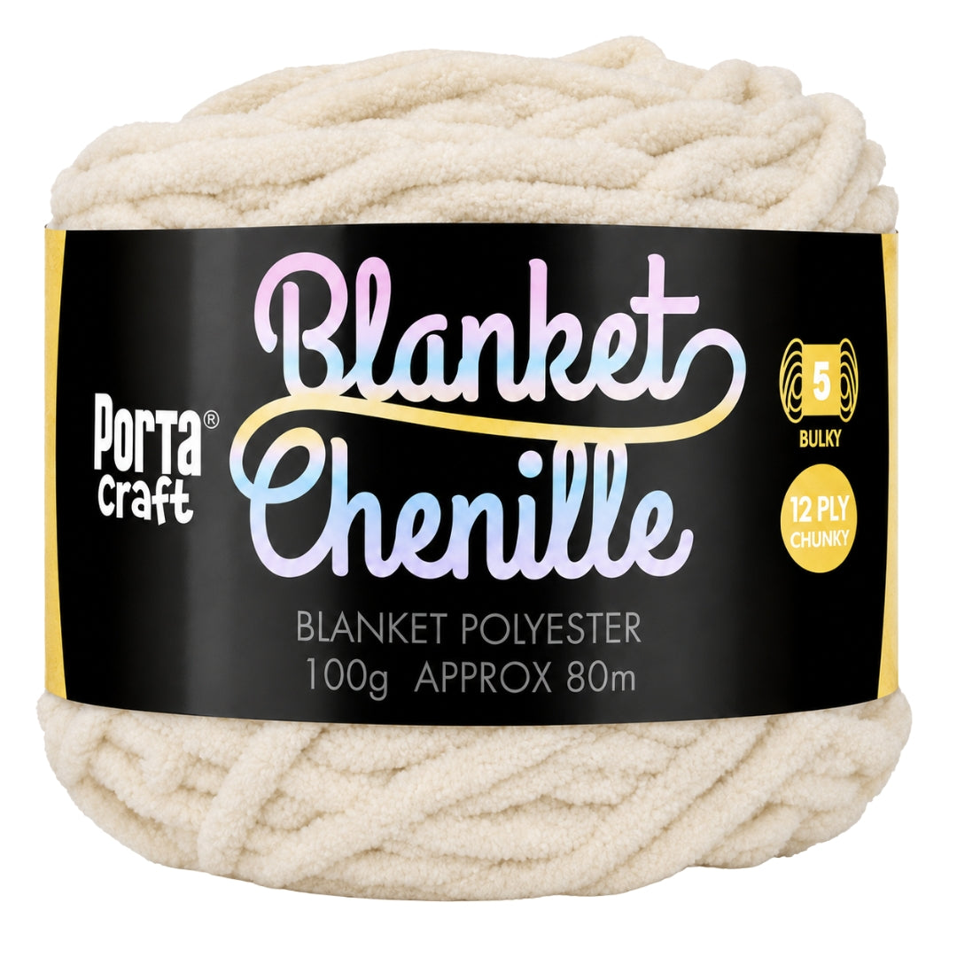 Porta Craft Chenille Blanket Yarn 100g 80m 12ply Ivory