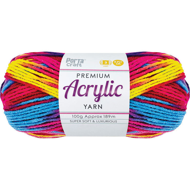 Rainbow Acrylic Yarn 100gm 189m 8ply Tutti Frutti