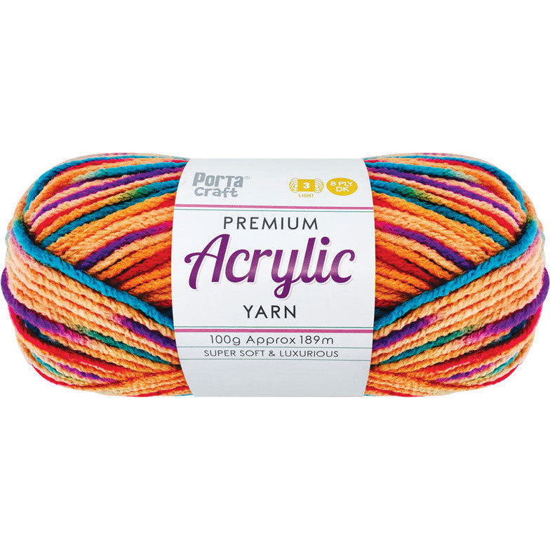 Rainbow Acrylic Yarn 100gm 189m 8ply Fruit Loops