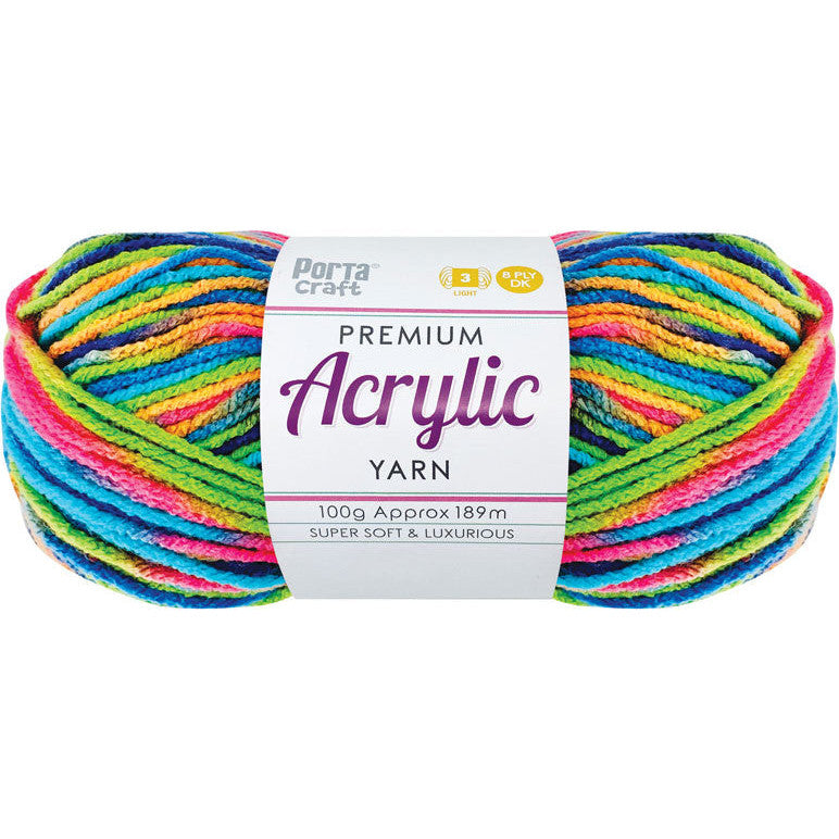 Rainbow Acrylic Yarn 100gm 189m 8ply Bobble