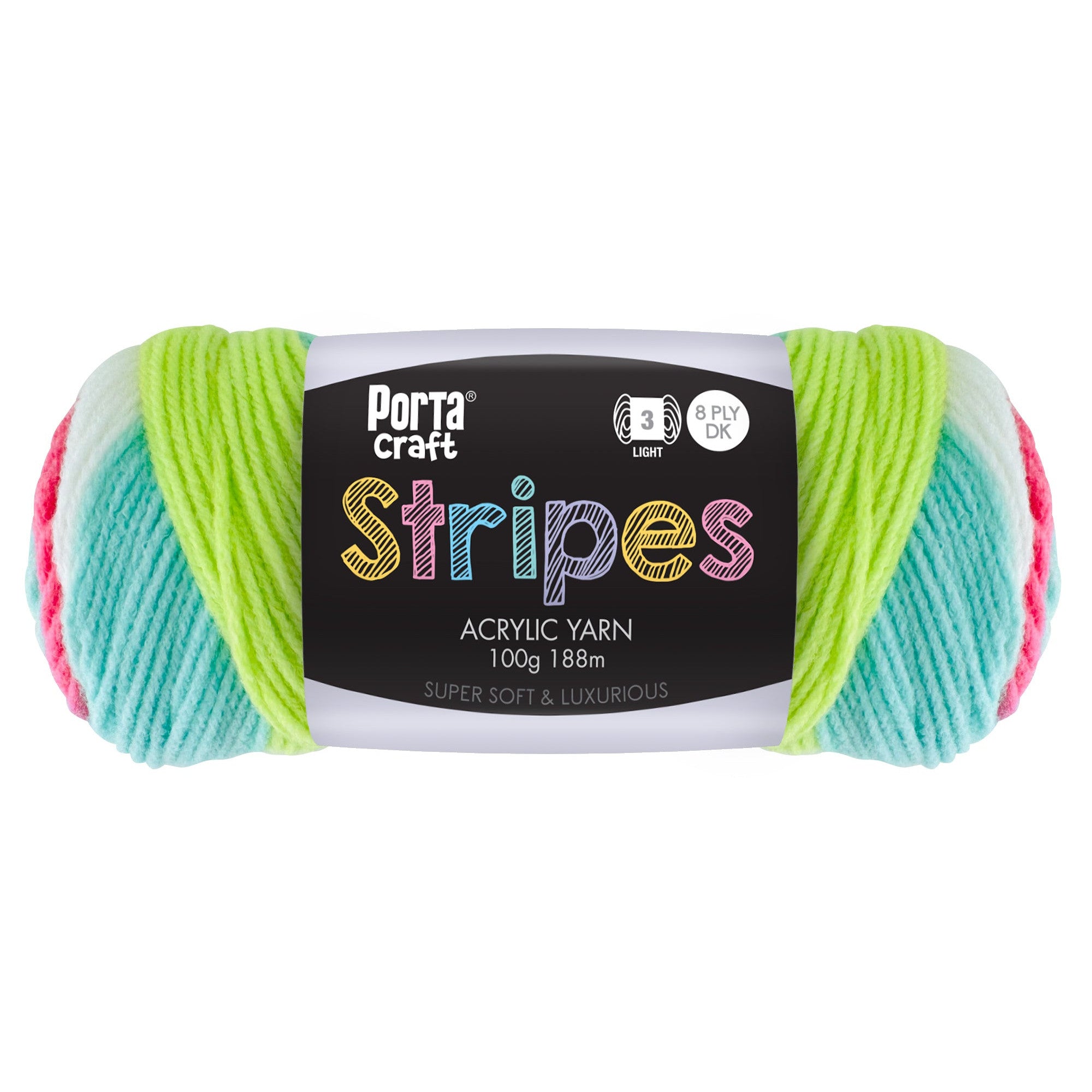 Stripes Acrylic Yarn 100g 188m 8ply Candy