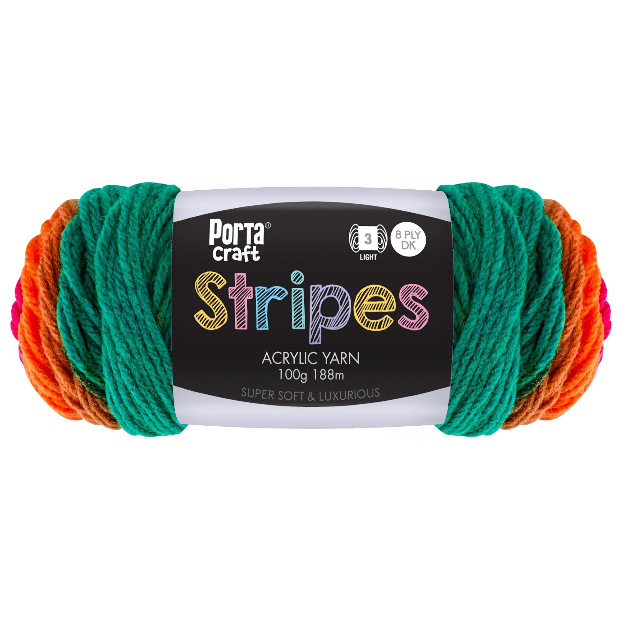 Stripes Acrylic Yarn 100g 188m 8ply Preppy