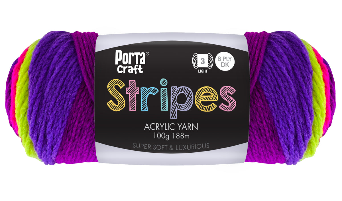 Stripes Acrylic Yarn 100g 188m 8ply Bright