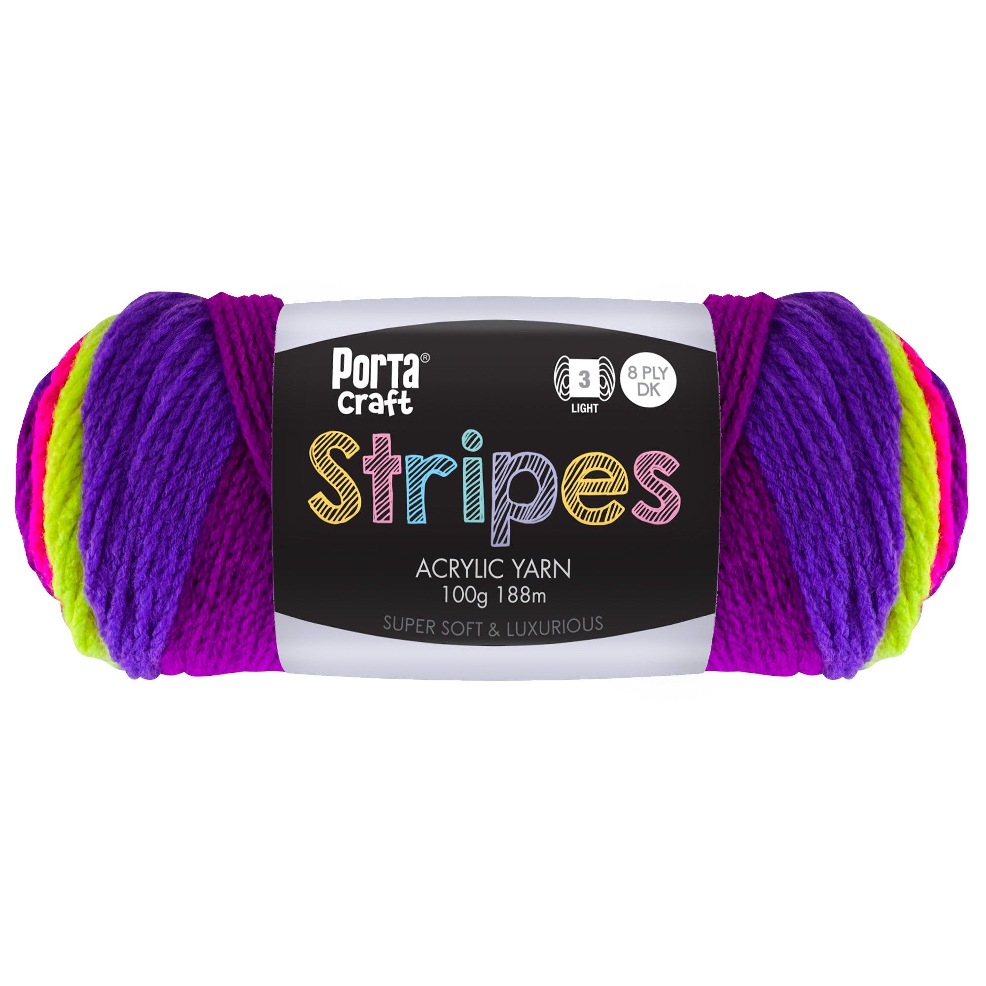 Stripes Acrylic Yarn 100g 188m 8ply Bright