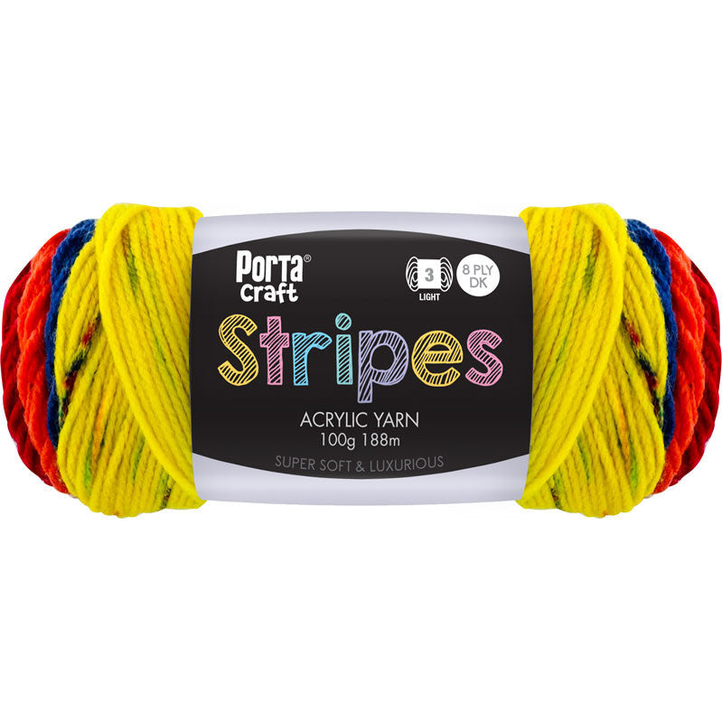Stripes Acrylic Yarn 100g 188m 8ply Primary