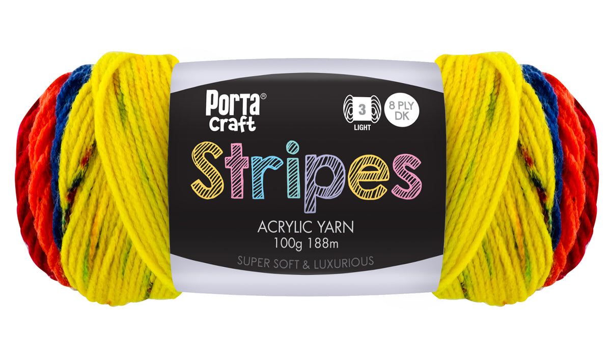 Stripes Acrylic Yarn 100g 188m 8ply Primary