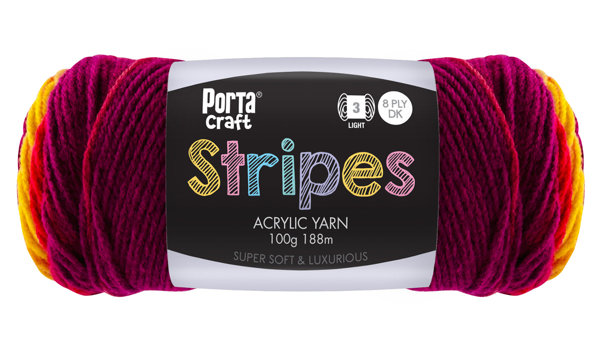 Stripes Acrylic Yarn 100g 188m 8ply Fruity