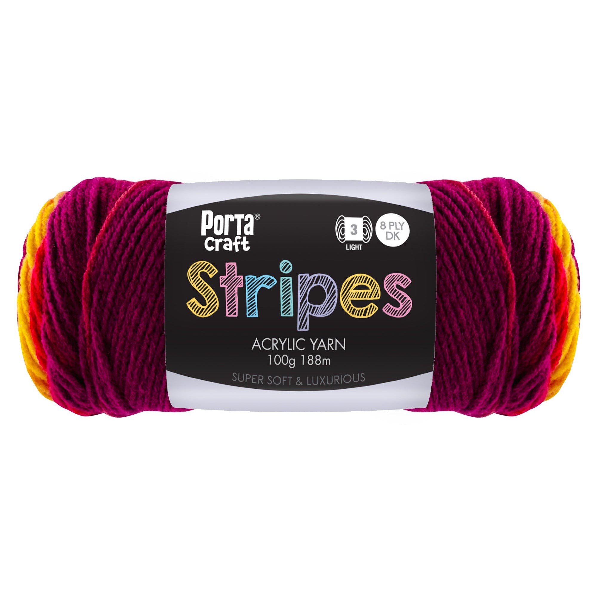 Stripes Acrylic Yarn 100g 188m 8ply Fruity
