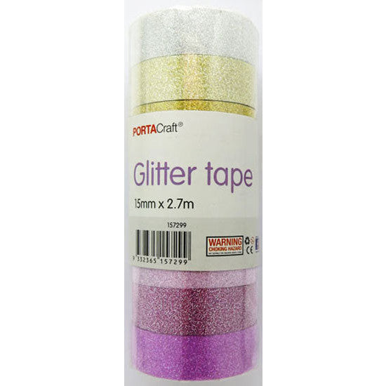 Porta Craft Glitter Tape 15mm x 2.7m - Metallics & Pinks 8pk 