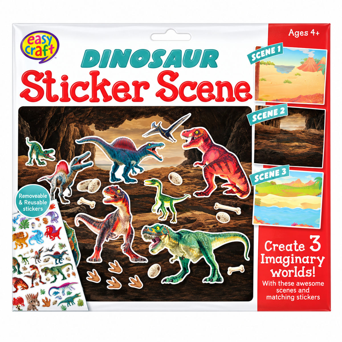 Dinosaur Reusable Sticker Scene Kids Activity Set