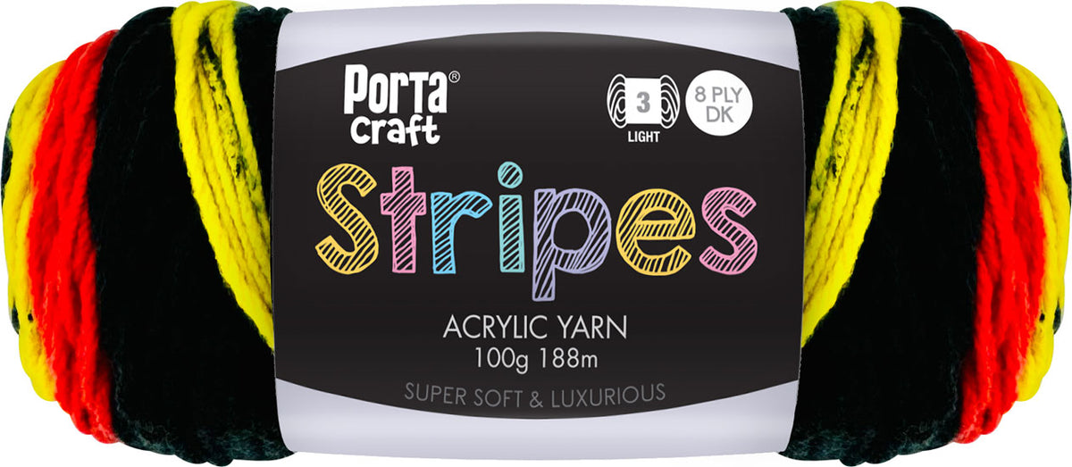 Stripes Acrylic Yarn 100g 188m 8ply Black, Orange, Yellow Mix