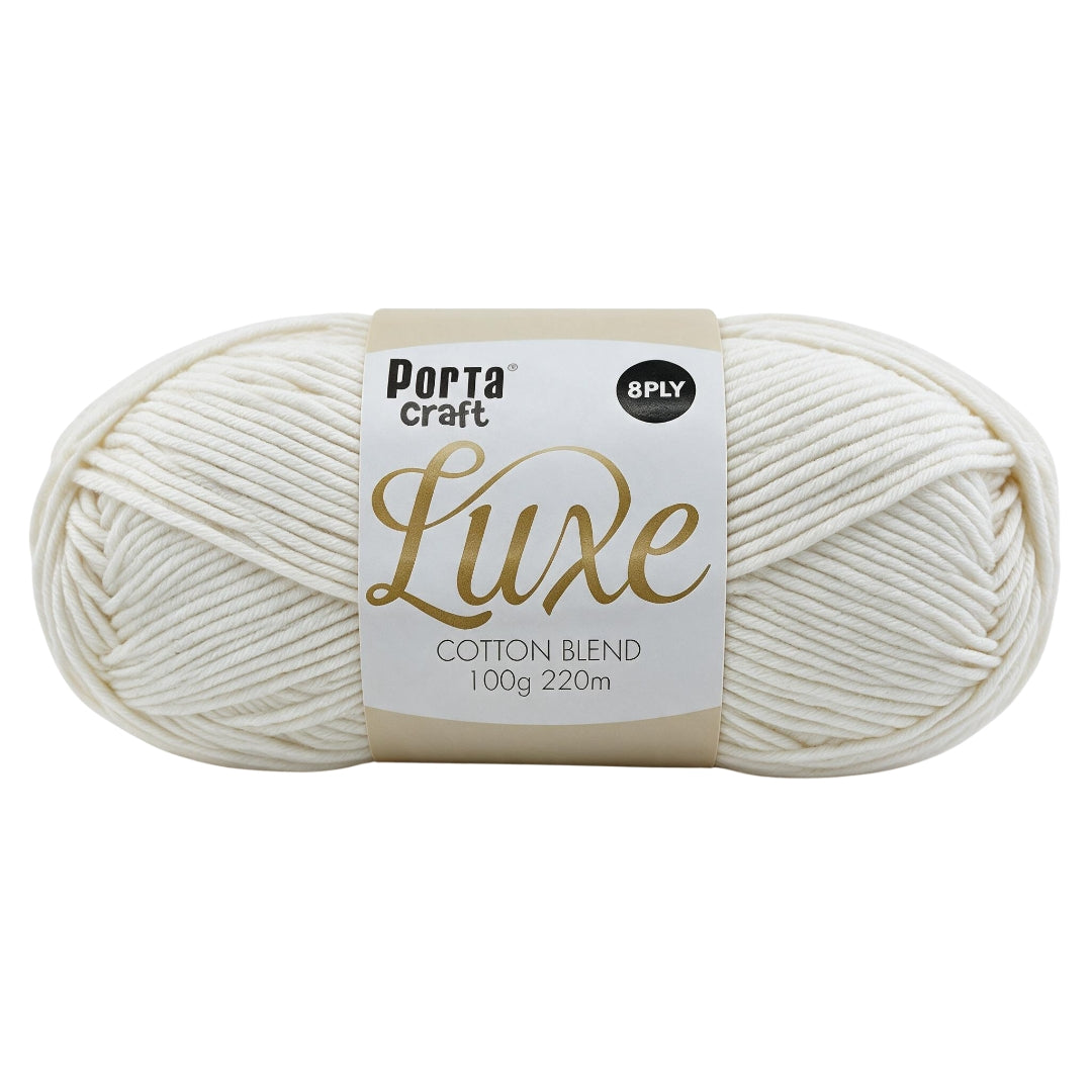 Luxe Cotton Blend Yarn 100g 220m 8ply White
