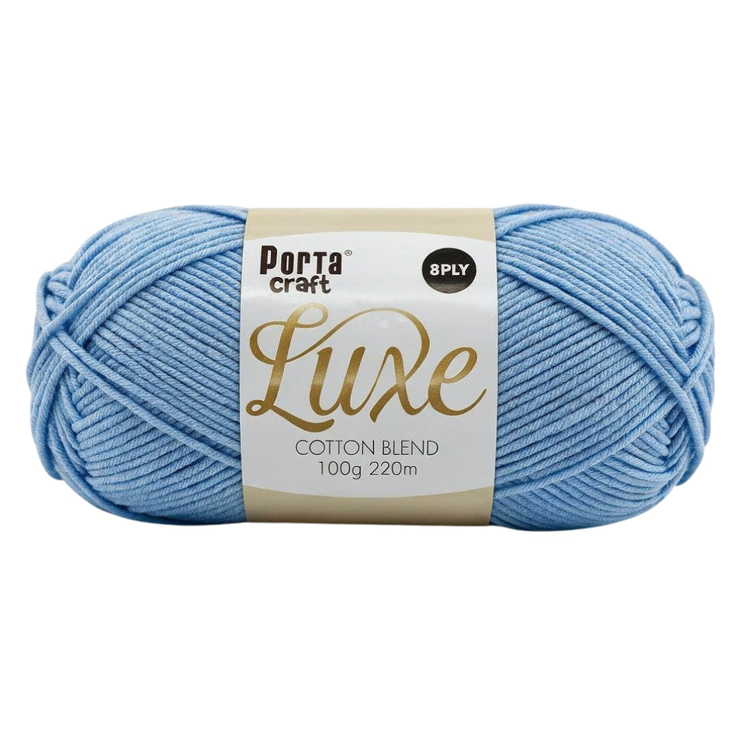 Luxe Cotton Blend Yarn 100g 220m 8ply Sky Blue