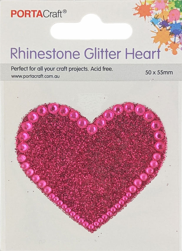 Rhinestone Decal Heart 50x55mm Glitter Pink 1 Sheet