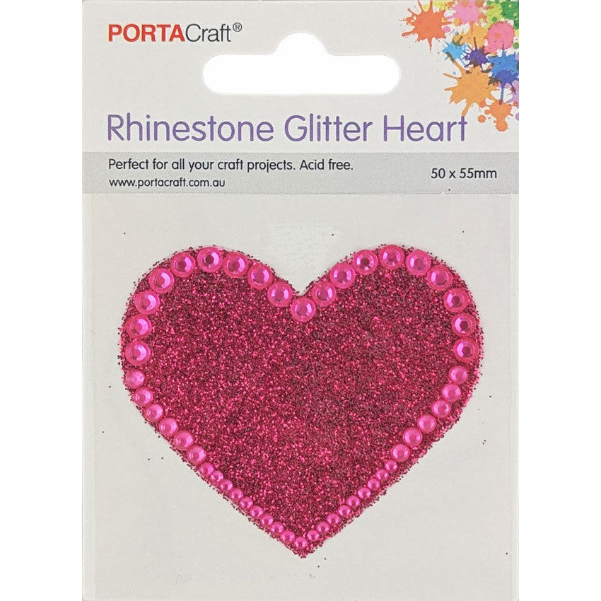 Rhinestone Decal Heart 50x55mm Glitter Pink 1 Sheet