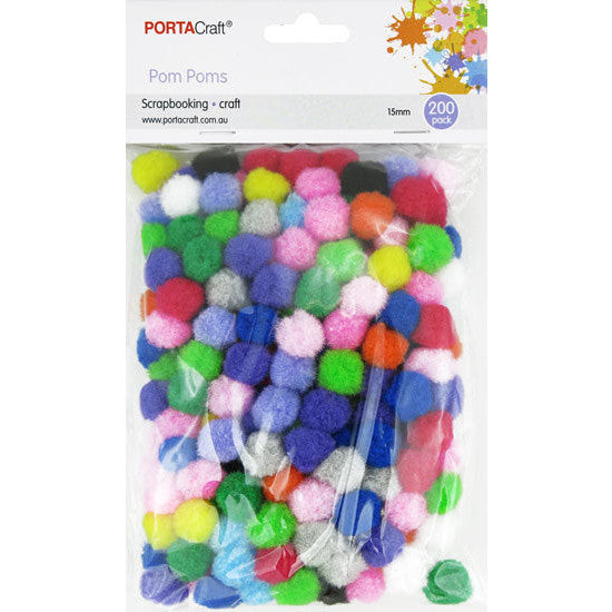 Porta Craft Pom Poms 15mm 200pk - Multicolour