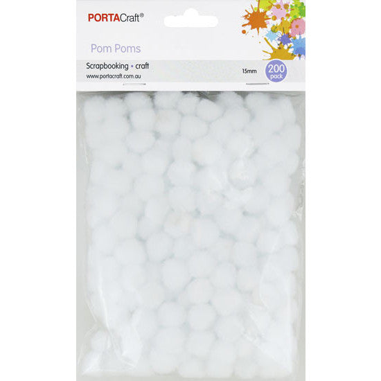 Porta Craft Pom Poms 15mm 200pk - White