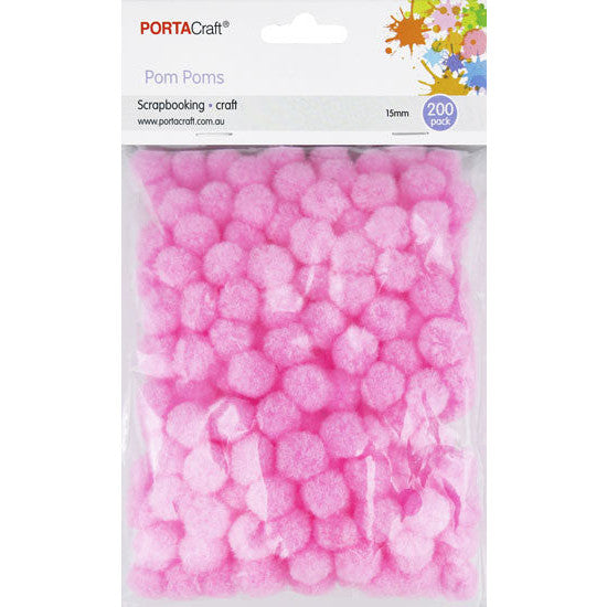 Porta Craft Pom Poms 15mm 200pk - Light Pink