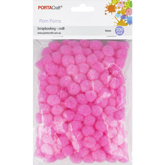 Porta Craft Pom Poms 15mm 200pk - Pink