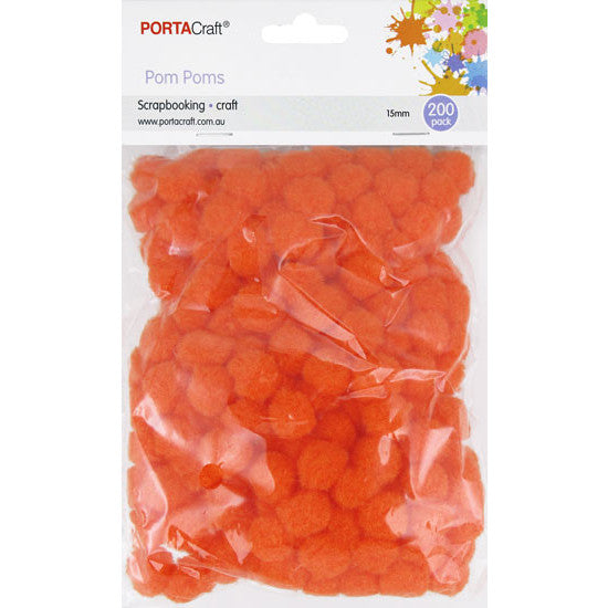 Porta Craft Pom Poms 15mm 200pk - Orange