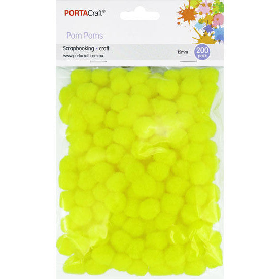 Porta Craft Pom Poms 15mm 200pk - Yellow