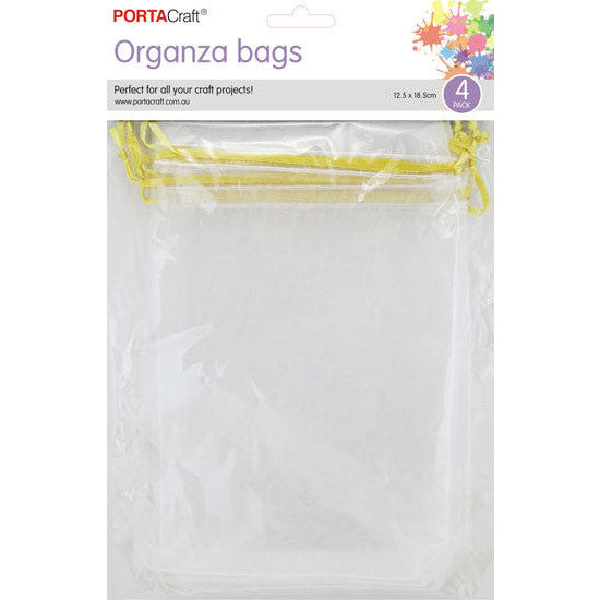Porta Craft Organza Bags  4pk - White with Gold Drawstring