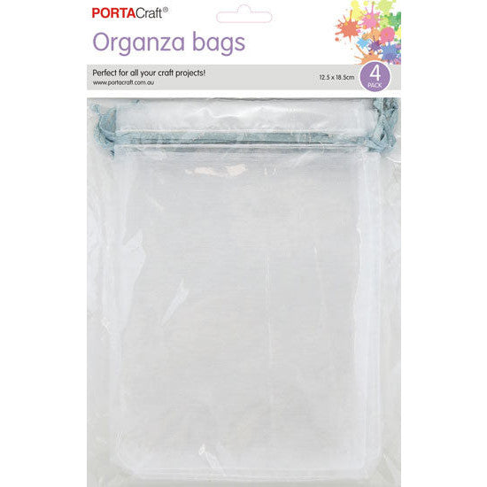 Porta Craft Organza Bags  4pk - White with Silver Drawstring